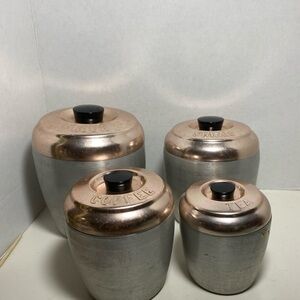 Vintage aluminum, chromics style nesting canister, set flour, sugar, coffee, tea